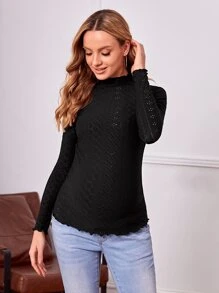 SHEIN Áo thun Bà bầu Xù nhỏ màu trơn Giải trí - màu đen - Xem 3