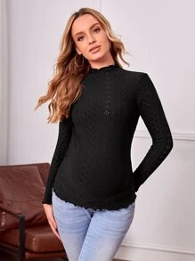 SHEIN Áo thun Bà bầu Xù nhỏ màu trơn Giải trí - màu đen - Xem 5