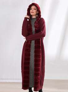 Mulvari Cárdigan de punto con cable de apertura frontal color rojo borgoña