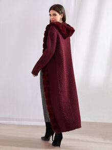 Mulvari Cárdigan de punto con cable de apertura frontal color rojo borgoña