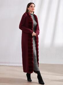 Mulvari Cárdigan de punto con cable de apertura frontal color rojo borgoña