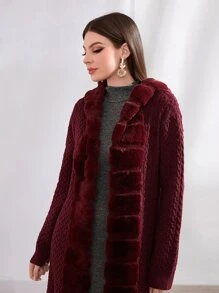 Mulvari Cárdigan de punto con cable de apertura frontal color rojo borgoña