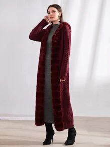 Mulvari Cárdigan de punto con cable de apertura frontal color rojo borgoña