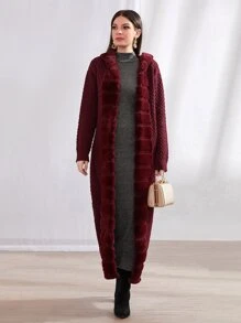 Mulvari Cárdigan de punto con cable de apertura frontal color rojo borgoña