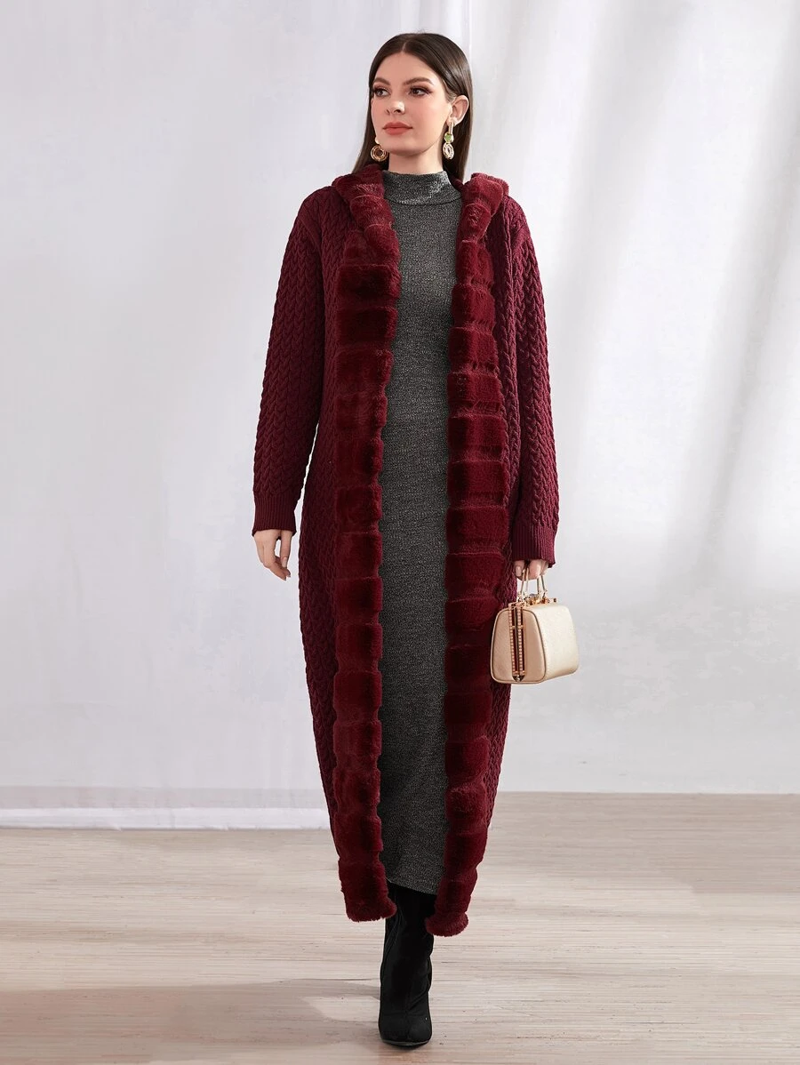 Mulvari Cárdigan de punto con cable de apertura frontal color rojo borgoña