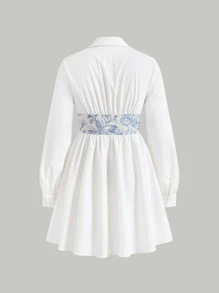 SHEIN MOD Floral Print Lantern Sleeve Corset Dress