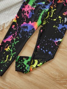 SHEIN 小女童反光潑墨圖案緊身打底褲 - 彩色 - 查看 3