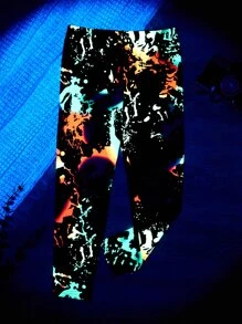 SHEIN 小女童反光潑墨圖案緊身打底褲 - 彩色 - 查看 4