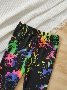 SHEIN 小女童反光潑墨圖案緊身打底褲 - 彩色 - 查看 5