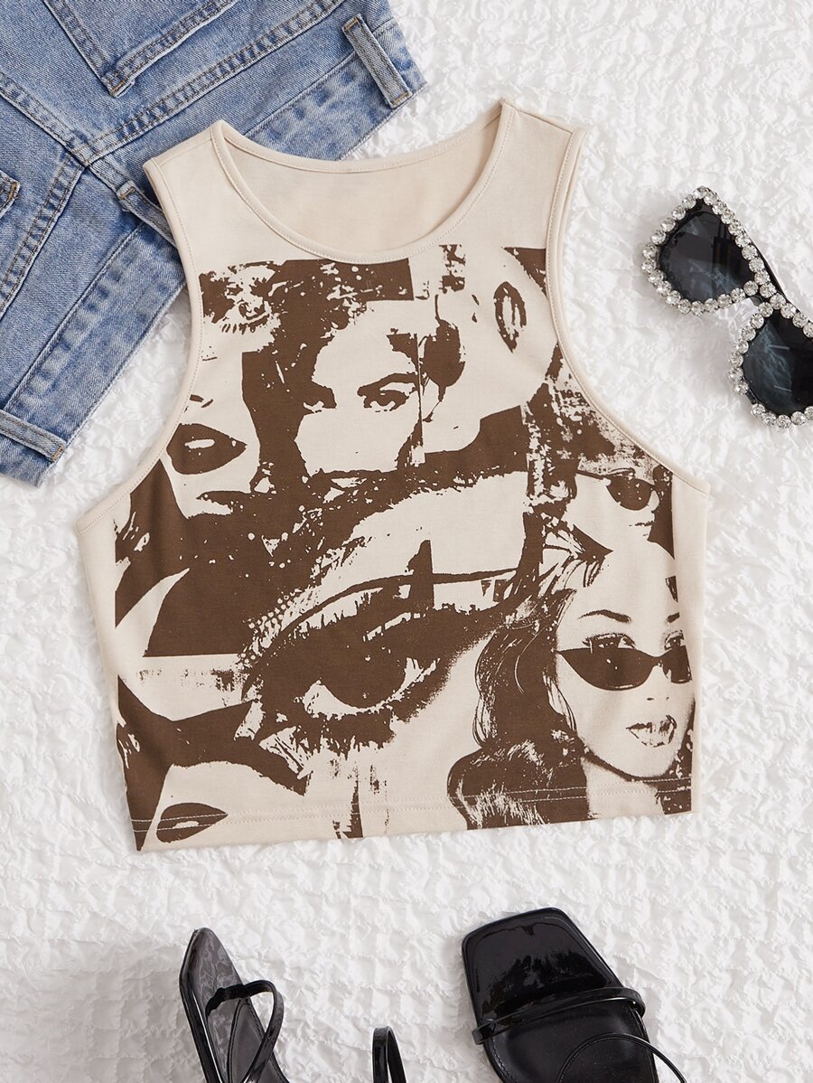 SHEIN EZwear Áo hai dây Con số Giải trí