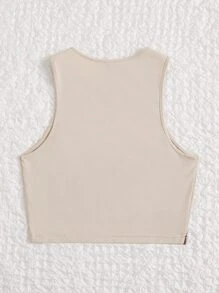 SHEIN EZwear Áo hai dây Con số Giải trí - Màu be - Xem 3