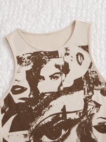 SHEIN EZwear Áo hai dây Con số Giải trí - Màu be - Xem 5