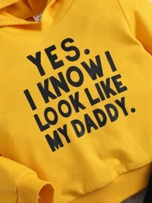 SHEIN Baby Boy Slogan Graphic Hoodie & Sweatpants - Yellow - View 3