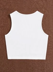 SHEIN EZwear 人像圖案短款背心 - 白色 - 查看 2