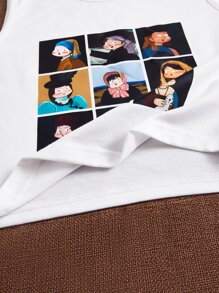 SHEIN EZwear 人像圖案短款背心 - 白色 - 查看 5