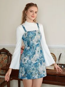 SHEIN MOD Floral Print Cami Dress - Blue - View 3