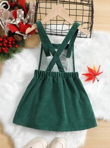 小女童聖誕刺繡燈芯絨背帶洋裝