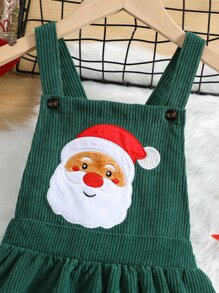 小女童聖誕刺繡燈芯絨背帶洋裝