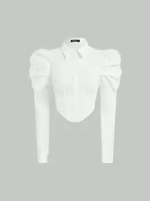 SHEIN MOD Gigot Sleeve Button Front Shirt - White - View 1