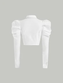 SHEIN MOD Gigot Sleeve Button Front Shirt - White - View 8