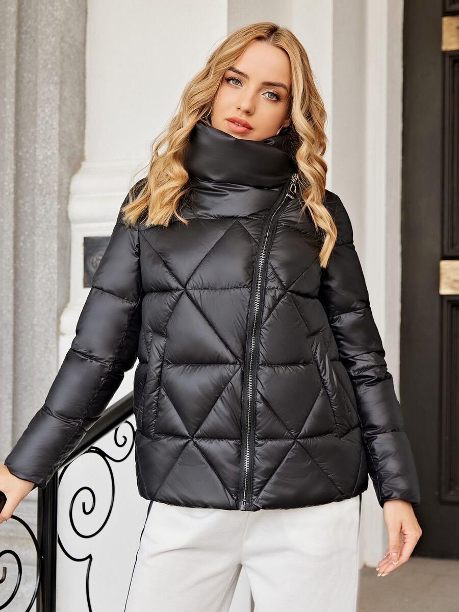 ZIAI Zip Up Puff Women's Winter Warm Padded Coat - Black - View 1