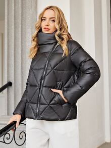 ZIAI Zip Up Puff Women's Winter Warm Padded Coat - Black - View 6