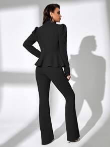 SHEIN SXY Commute Minimalist Office  Simple Fall Elegant, Casual And Sexy Party Wear Red Color Women's Long Sleeve Suit Jacket And Trousers 2pcs Set - Black - View 2