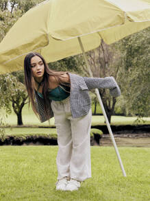 SHEIN X Calle y Poché SHEIN Essnce Houndstooth Flap Pocket Open Front Overcoat