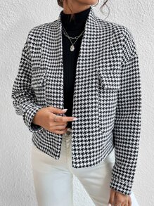 SHEIN X Calle y Poché SHEIN Essnce Houndstooth Flap Pocket Open Front Overcoat