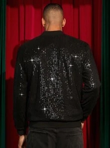 GENTILAND Chaqueta bomber casual de manga larga con adornos de lentejuelas para hombre, de talla grande