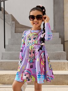 SHEIN 小女童人像圖案娃娃裙 - 紫丁香色 - 查看 5