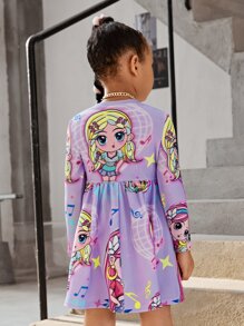 SHEIN 小女童人像圖案娃娃裙 - 紫丁香色 - 查看 2