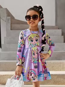 SHEIN 小女童人像圖案娃娃裙 - 紫丁香色 - 查看 1