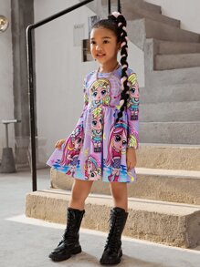 SHEIN 小女童人像圖案娃娃裙 - 紫丁香色 - 查看 3