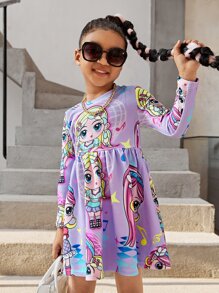 SHEIN 小女童人像圖案娃娃裙 - 紫丁香色 - 查看 4