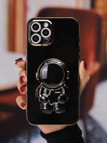 Plating Phone Case With Astronaut Design Phone Grip Compatible With iPhone 15/15Pro/15Plus/15Promax - Black - View 3