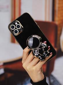 Plating Phone Case With Astronaut Design Phone Grip Compatible With iPhone 15/15Pro/15Plus/15Promax - Black - View 4
