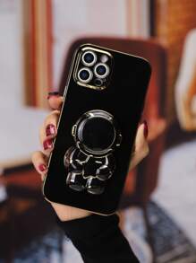 Plating Phone Case With Astronaut Design Phone Grip Compatible With iPhone 15/15Pro/15Plus/15Promax - Black - View 5
