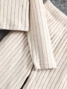 SHEIN Cô Gái Trẻ Chất rắn Áo Hoodie & Quần - Màu be - Xem 5