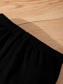 Girls Plaid Print Belted Vest Jacket & Trousers & Tee - Multicolor - View 3