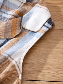 Girls Plaid Print Belted Vest Jacket & Trousers & Tee - Multicolor - View 6