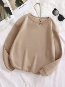 INAWLY Plus Solid Thermal Lined Sweatshirt, For Winter - Camel - View 1