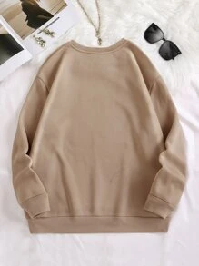 INAWLY Plus Solid Thermal Lined Sweatshirt, For Winter - Camel - View 2