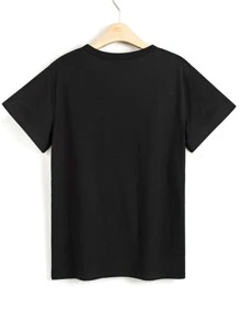 SHEIN LUNE Heart And Letter Graphic Tee - Black - View 2
