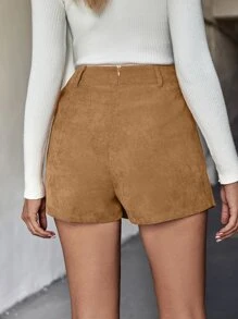 EMERY ROSE 纯色灯芯绒裙子 - 駝色 - 查看 2