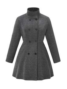 SHEIN Clasi Plus Double Breasted Overcoat Fall Cloth For Women - Dark Grey - View 1