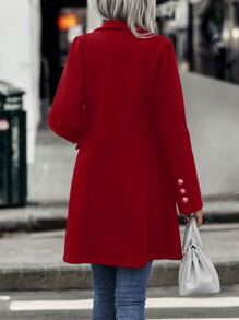 SHEIN Clasi Lapel Collar Double Breasted Overcoat For New Year Clothes Fall Winter Cloth For Women - Red - View 2