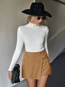 EMERY ROSE 纯色灯芯绒裙子 - 駝色 - 查看 6