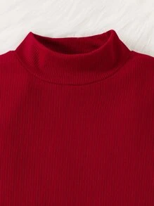 Niñas ribete con fruncido de cuello alto Camiseta & de cuadros con botón falso Falda - Multicolor - Ver 3