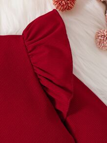 Niñas ribete con fruncido de cuello alto Camiseta & de cuadros con botón falso Falda - Multicolor - Ver 5